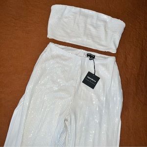 *NEW W/ TAGS* 2-Piece Square Sequin Pant Set White
